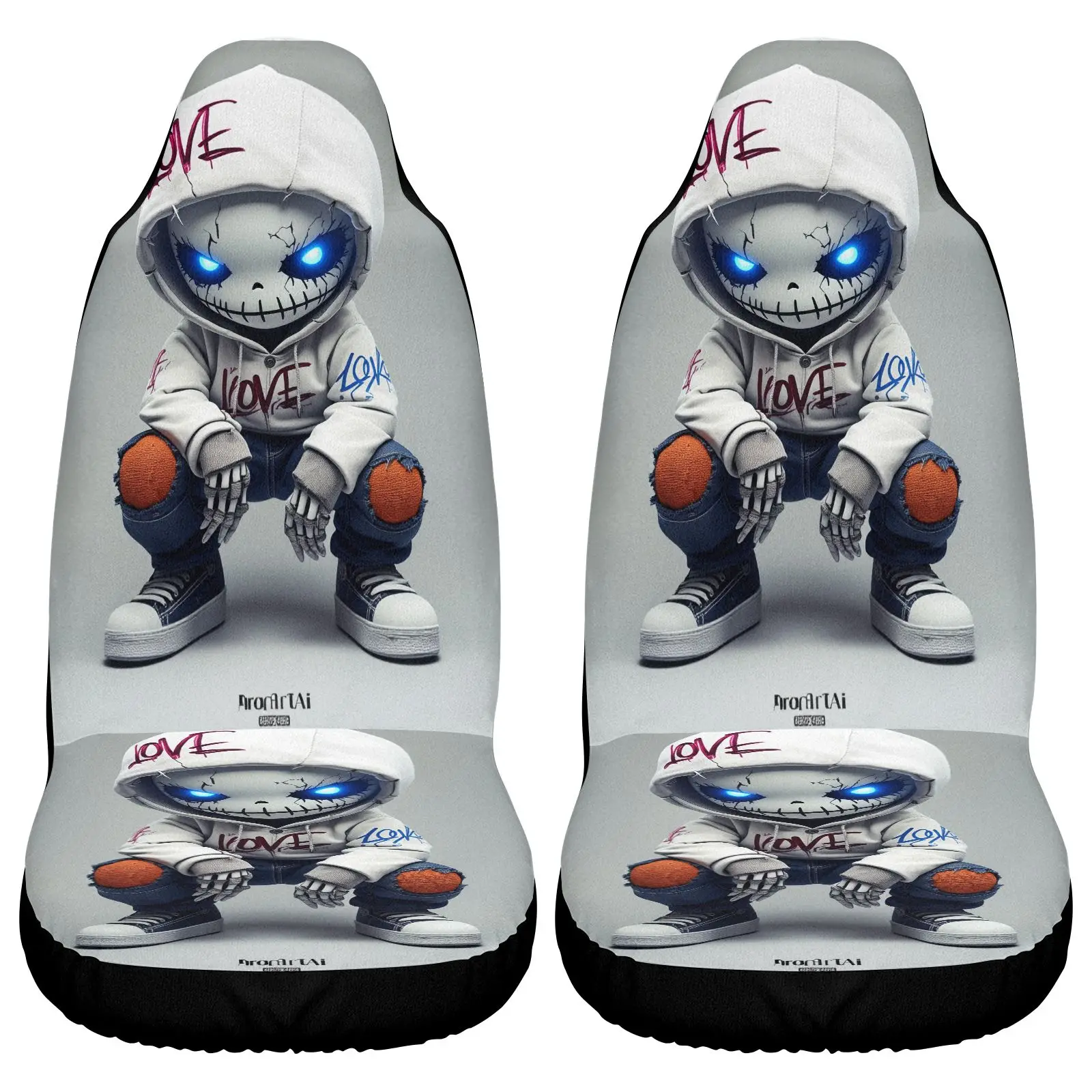 2pcs Car Seat Set Skeleton Robot Love One Suitable For All Vehicle Types, Including Sedans, SUVs, And Cars. A Perfect Gift For F