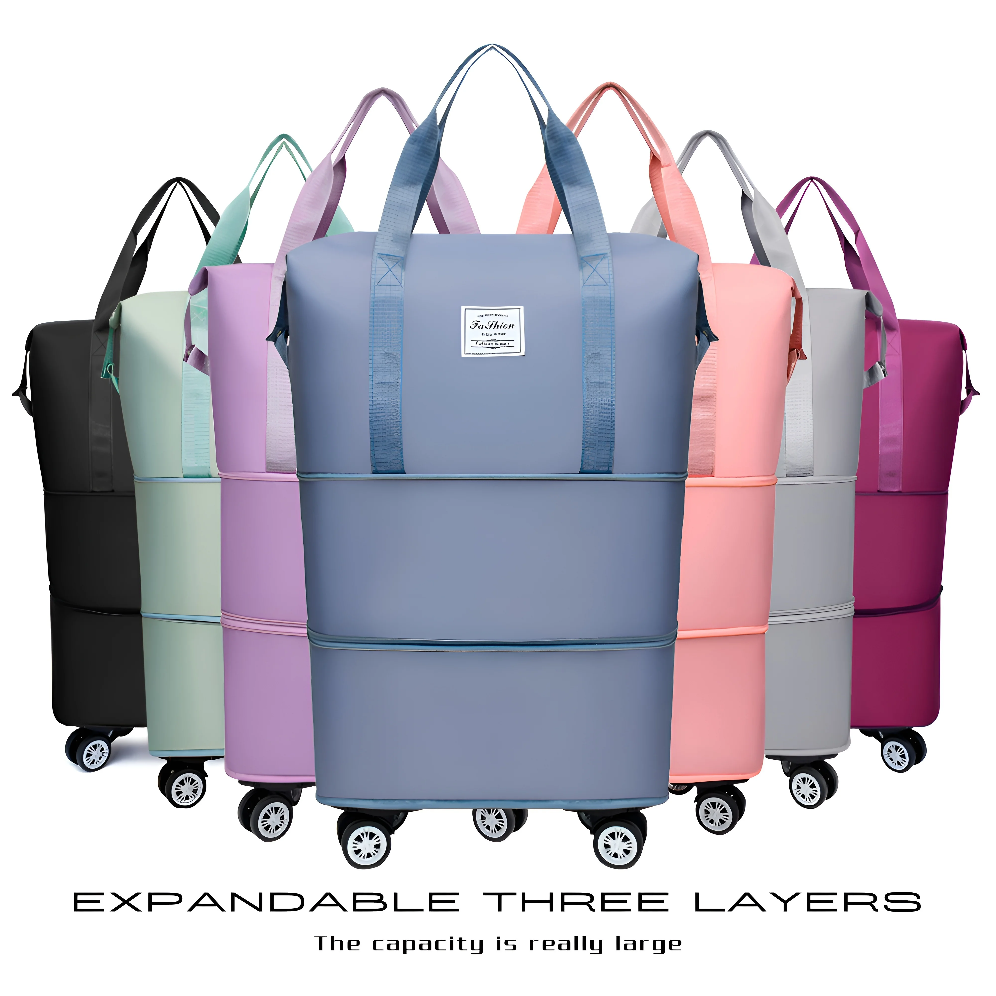 Bolsa de viaje plegable multifuncional de gran capacidad, bolsa de fitness deportiva con separación en seco y húmedo, juego de maletas con ruedas omnidireccionales.