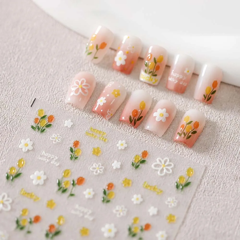 

Flowers Nail Stickers DIY Nail Decals Decorations Jelly Tulip Cherry Blossom Daisy Narcissus Sakura Bowknot Manicure Ornaments