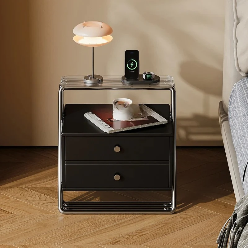

Premium bedside table Stainless steel bedside table Tempered glass Bedroom bedside cabinet