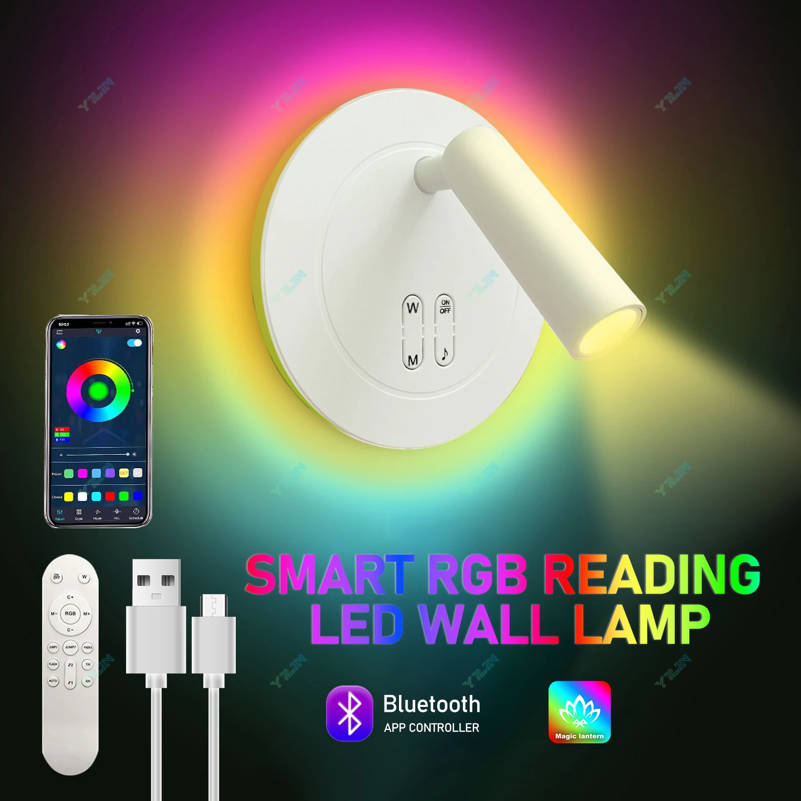 

RGB LED Wall Lamp With Adjust Angle Reading Lamp Bluetooth Smart APP/Remote Control Color Changing Ambient Nightlight Spotlight