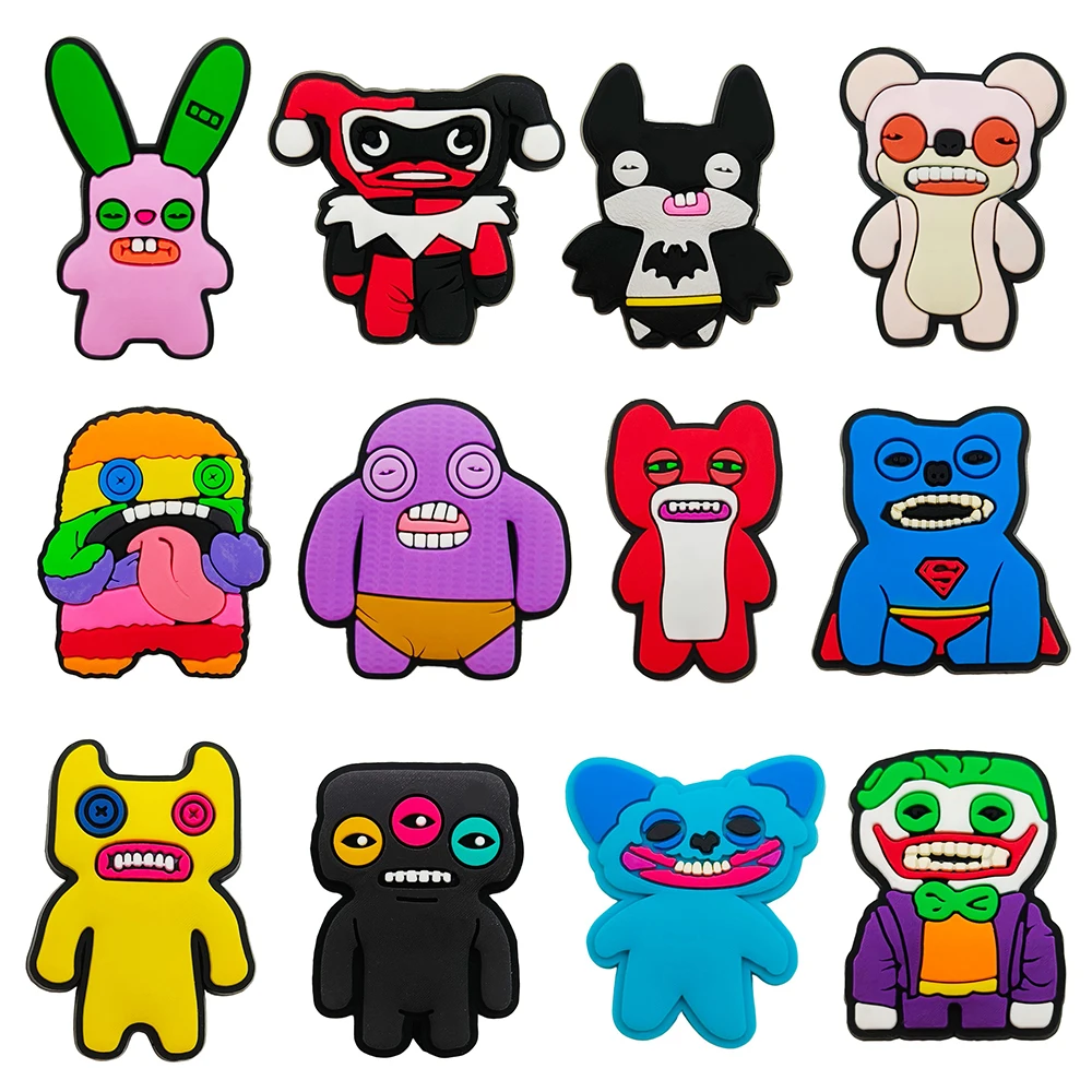 12 Breloques de chaussures Fuggler Monster, décorations de chaussures de dessin animé pour sabots et sandales, accessoires pour cadeaux de fête entre amis