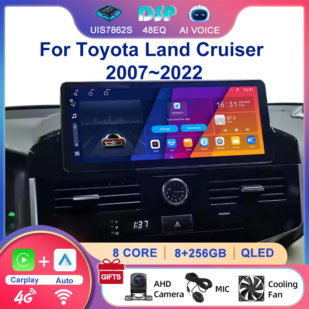 12.3 Inch BT FM RDS Autoradio Android Multimedia Carplay Touch Screen Car Radio Stereo Player For Toyota Land Cruiser 2007~2021