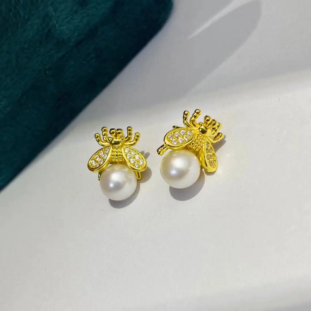 

Bee Shape S925 Sterling Silver Earrings Mount Findings Settings Base Mounting Parts Accessory for 6-7mm Pearls 5 pairs/lot
