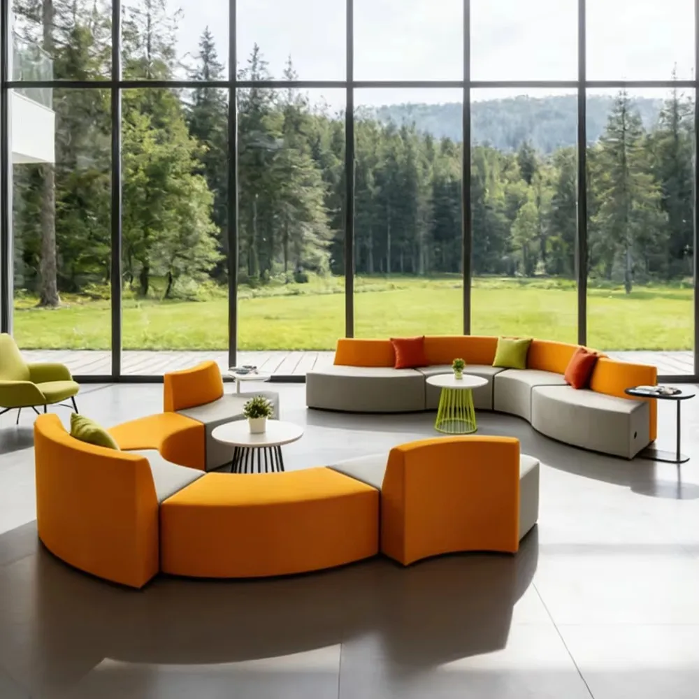 & Custom Wrap Around Column Sofa Circular Modular Seating for Hotel Lobby Airport Office Shopping Mall Public Area Arc Unit Desi