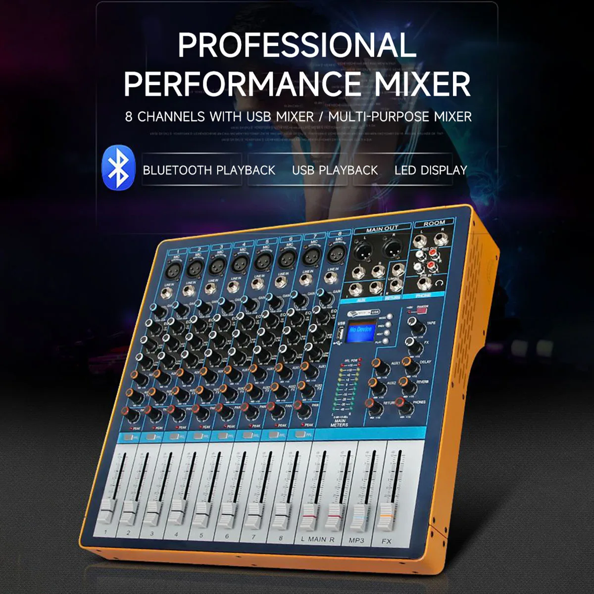 ES680 ES 680 8 Channel Professional Audio Mixer Console with Noise Reduction Smartphone Playing 48V Phantom USB PnP