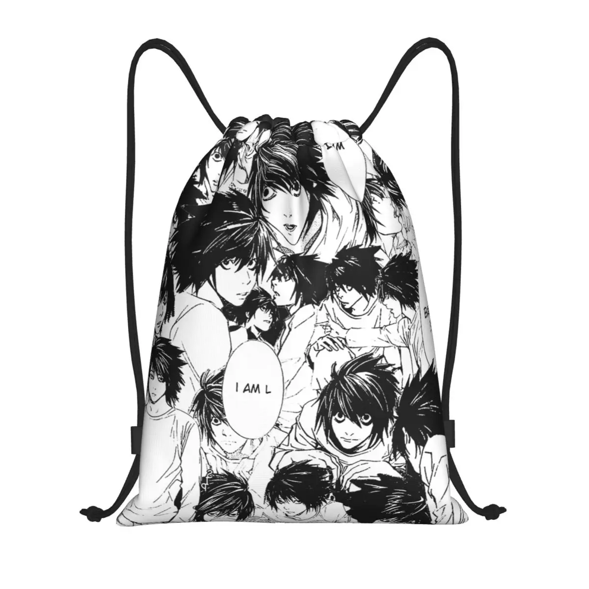 Death Note Lawliet Collage Drawstring Backpack Sports Gym Sackpack Shinigami Anime String Bag for Yoga