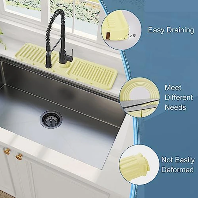 Kitchen Sink Splash Guard, Silicone Faucet-Mat, Faucet-Handle Drip Catcher Tray, Kitchen Sink Mats, Sink Sponge Holder Durable image 2