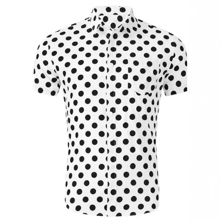 

Men's Polka Dot Short Sleeve Shirt Pocket Lapel Top Daily Wear Comfortable Fabric Non-deformable Easy-care Commute Style