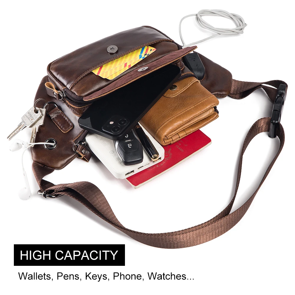 Męska saszetka biodrowa z prawdziwej skóry, codzienna nerka, modna torba na pasek, etui na telefon komórkowy, podróżna torba crossbody na klatkę piersiową.
