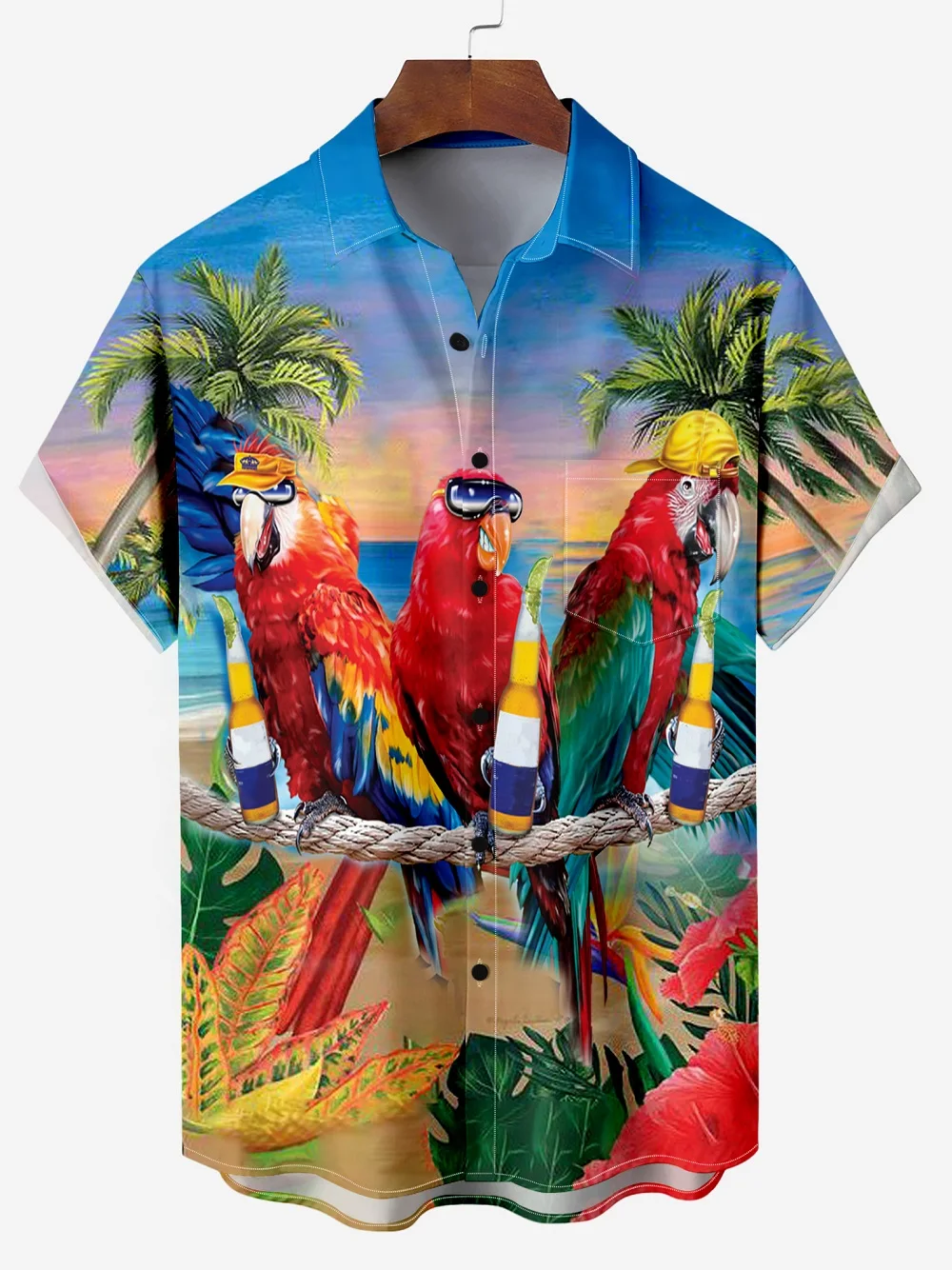 

2025 Hawaiian New Men's Shirt 3d Fashion Casual Parrot Bird Print Lapel Button Shirt Short Sleeve Top Homme Harajuku Ropa Hombre
