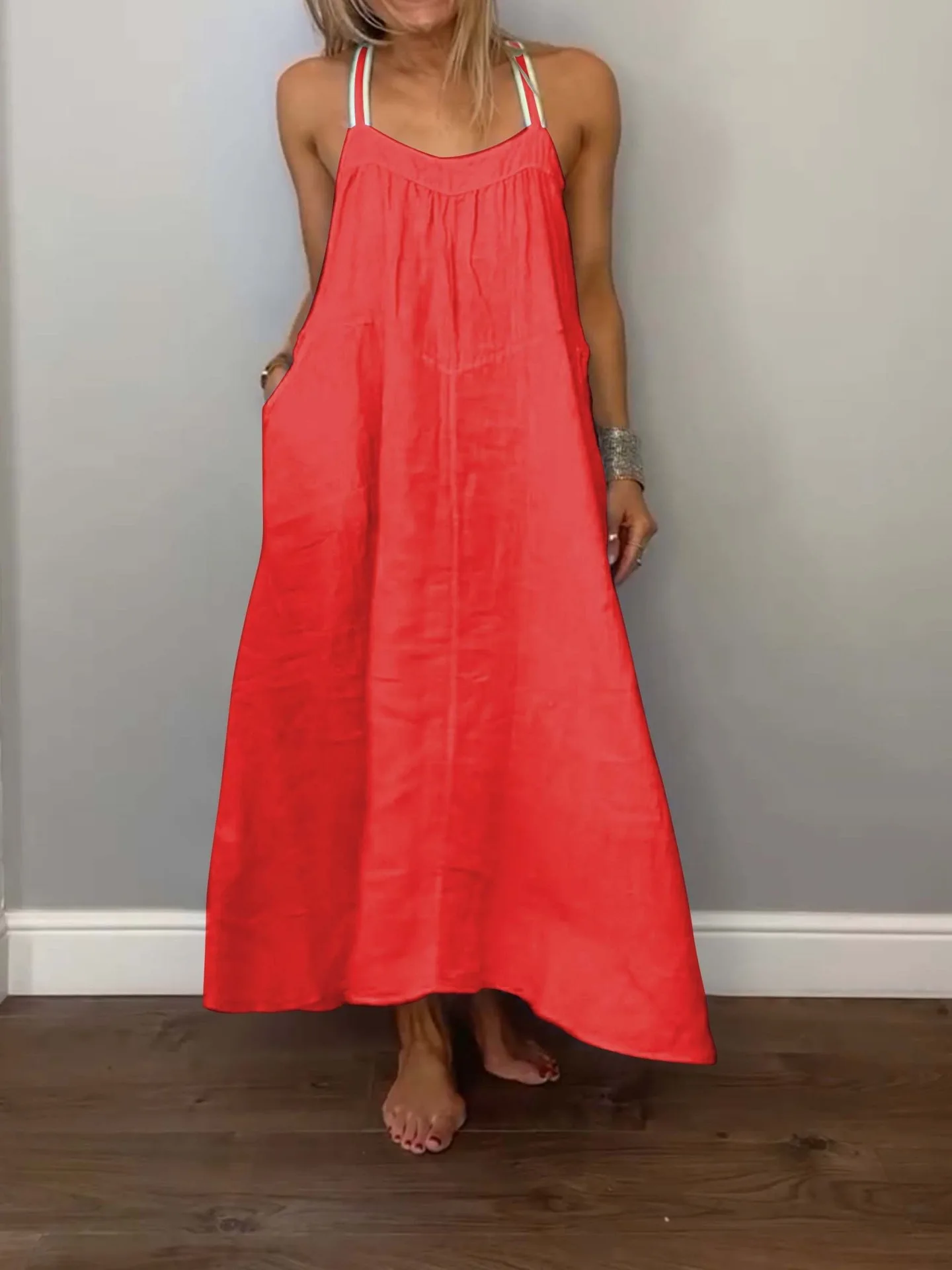 女性のためのセクシーなロングドレス,ホルター,ノースリーブ,エレガント,ルーズ,シック,マキシ,ストリート,ミドル丈,夏,2022