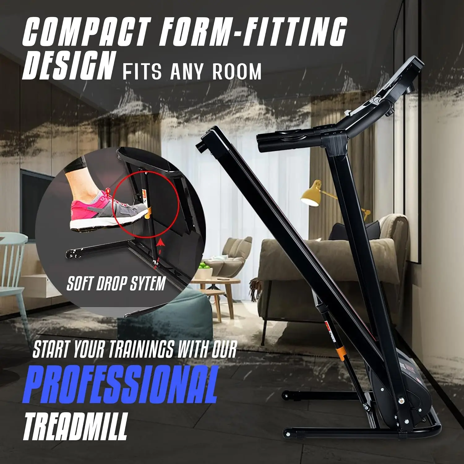 Folding Treadmill - Foldable Home Fitness Equipment with LCD for Walking & Running - Cardio