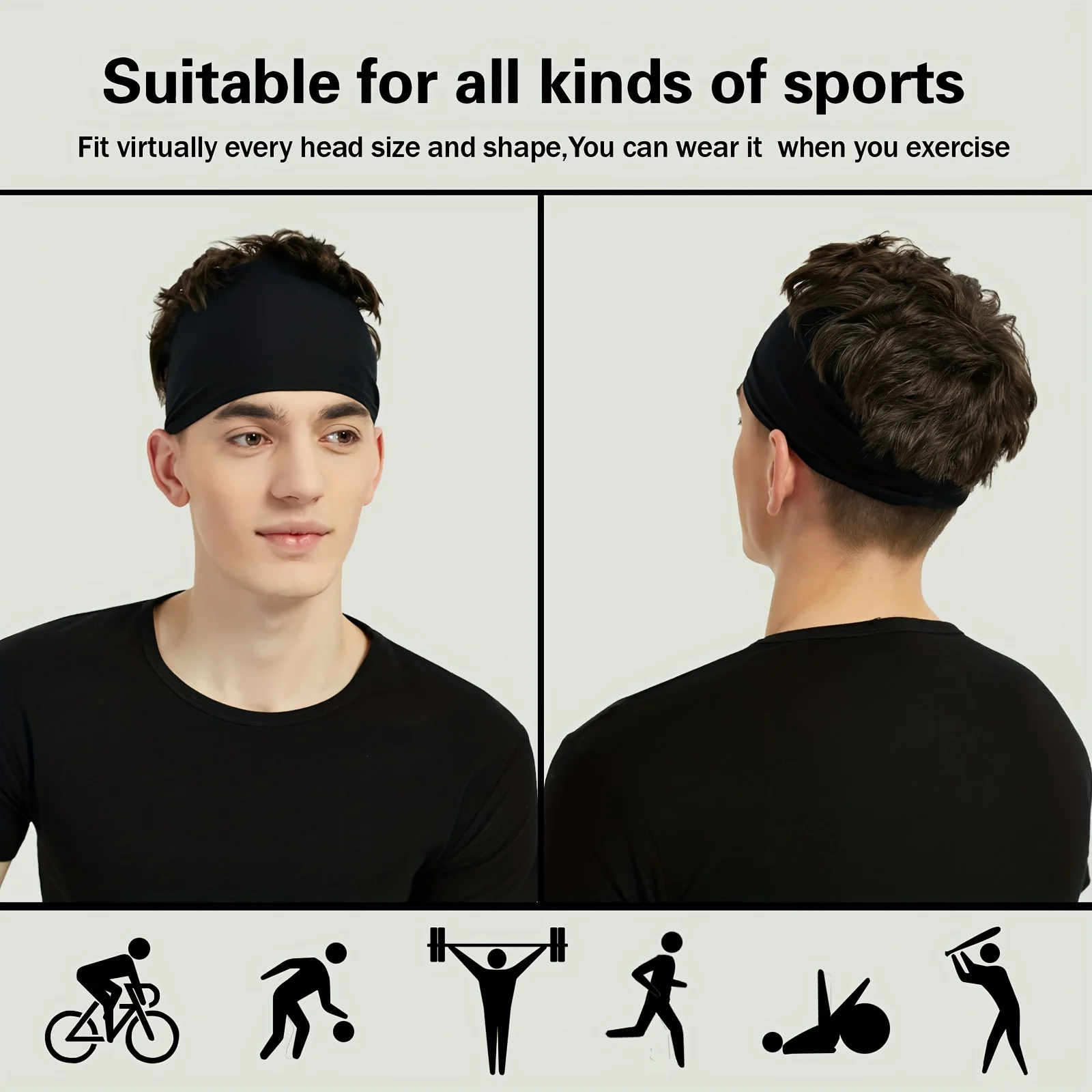 

1PC Sports Headband for Men Women, Sweat Wicking Non Slip Breathable Stretch Band for Running Gym Basketball, Adjustable Wrap