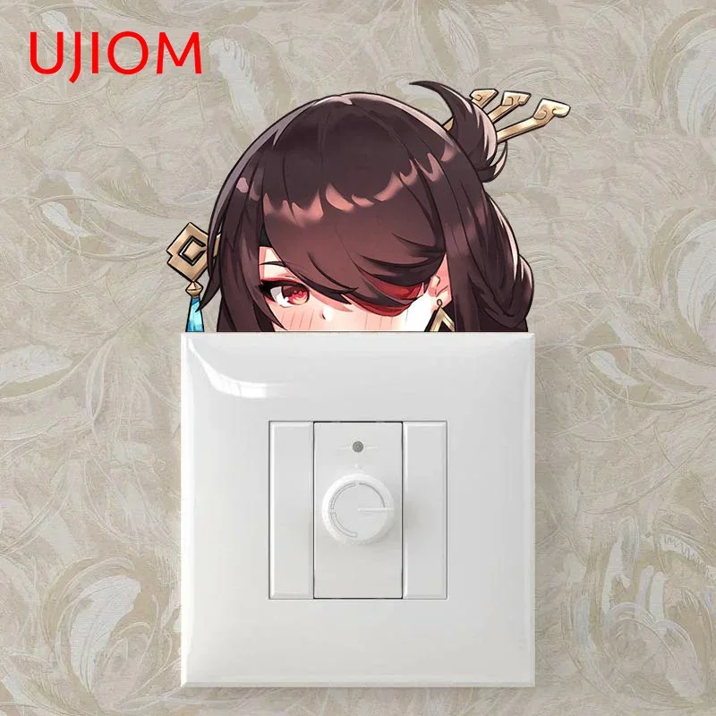 UJIOM 13cm X 10.2cm Game Genshin Impact Beidou Peeker Wall Sticker Amusing Room Decal Scratch-Proof Switch Children's Room Decor