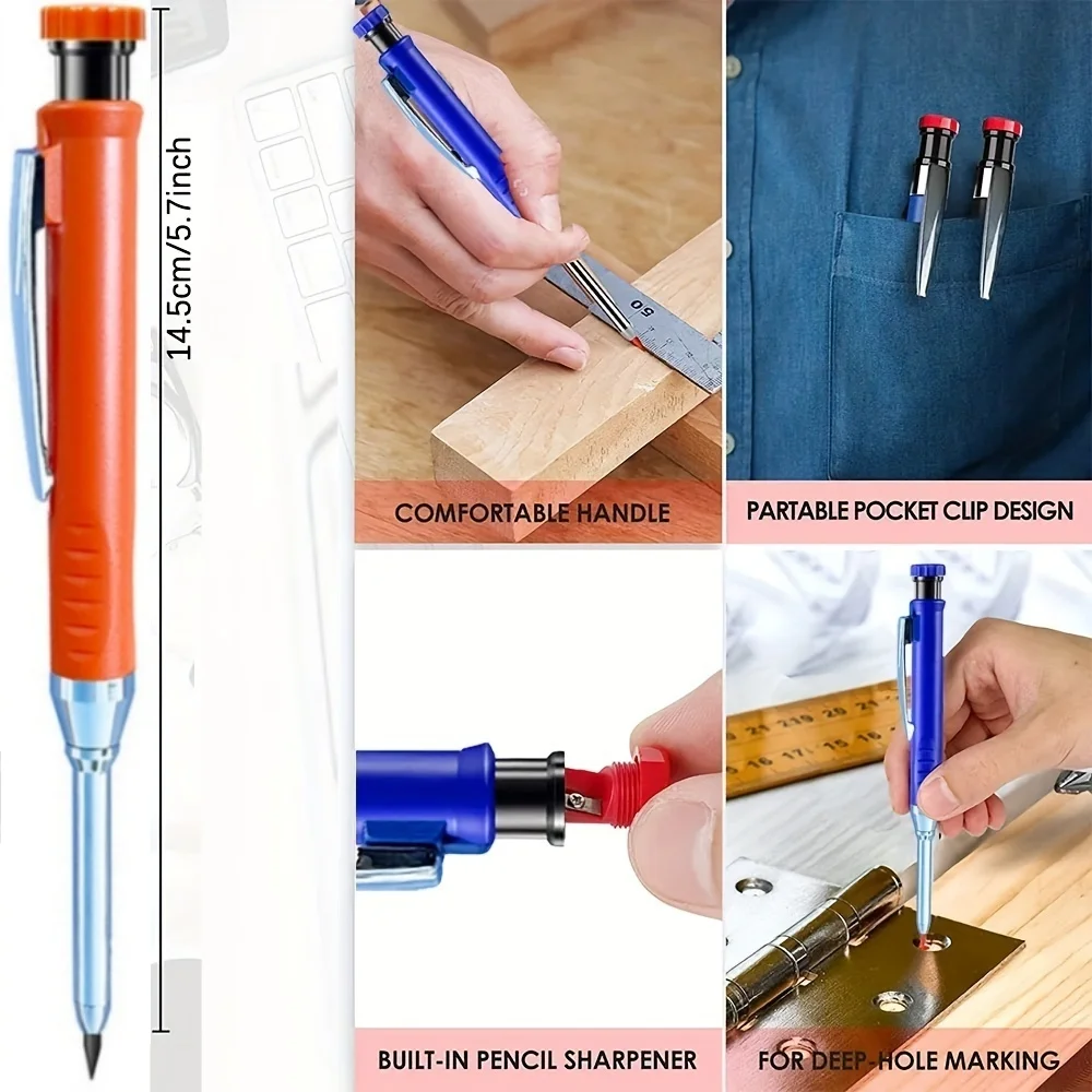 솔리드 목수용 연필 세트 (리필 16개 포함), 2.8mm 딥홀 기계식 연필 마커, 건축용 연필, 목공용 드래프팅 연필