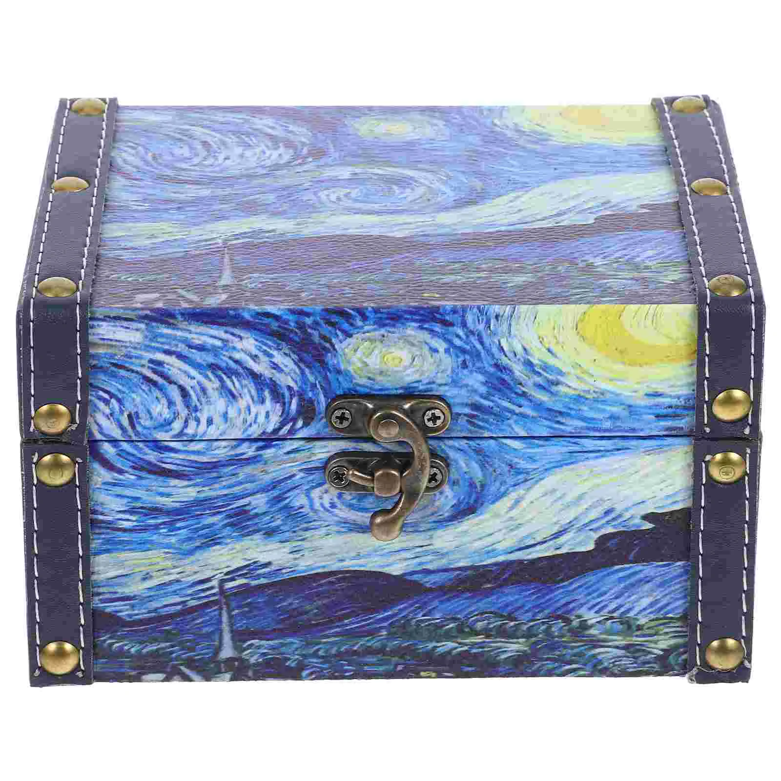 

Oil Painting Storage Box Jewelry Display Case Vintage Trunk Bins Organizer Wooden Desktop