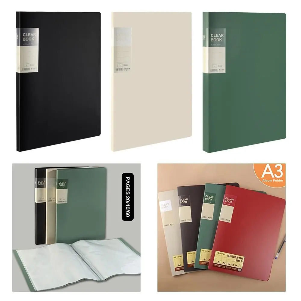 A3 كتاب شفاف متعدد الألوان مجلد الصفحة الداخلية الشفاف حجم كبير يخزون بشكل آمن ويعرض حقيبة ملفات تخزين المستندات #2