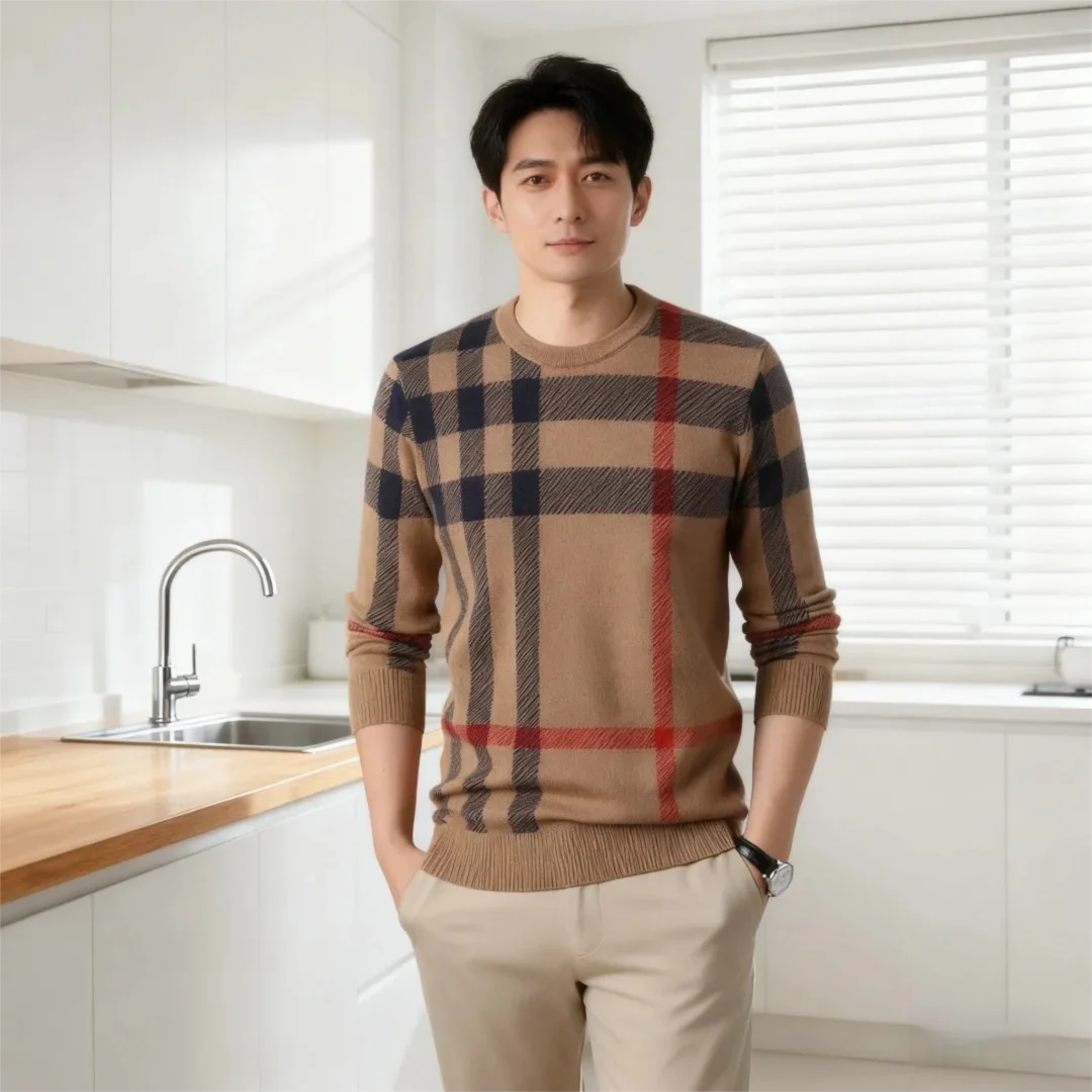 

Men's Striped Knit Sweater - Contemporary Crewneck with Slim Fit (Autumn Essential Collection)