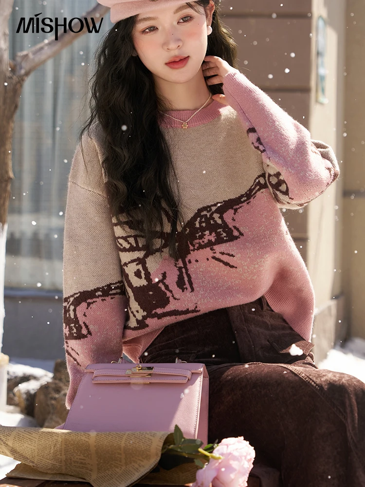 

MISHOW графический свитер женский осенне-зимний корейский толстый свободный пуловер трикотаж винтажные вязаные джемперы женские MXC56Z0272