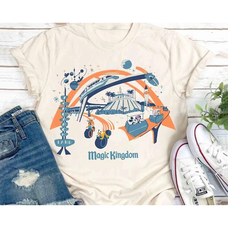 Disney's Tomorrowland Magic Kingdom T-shirt, vintage Space Mountain Monorail T-shirt All-season cotton base layer
