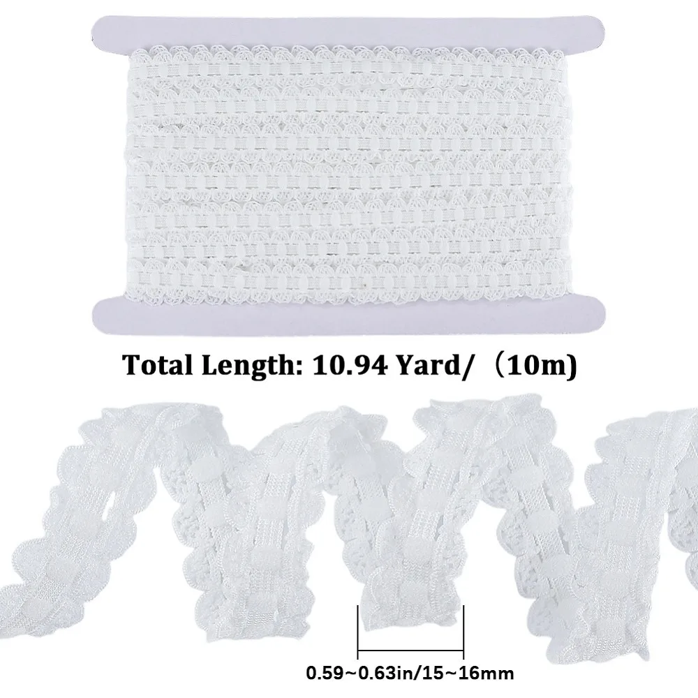 10M 10% Spandex 90% Nylon Lace Elastic Ribbon for Sewing and Bridal Wedding Decoration White 5/8 inch(15~16mm)