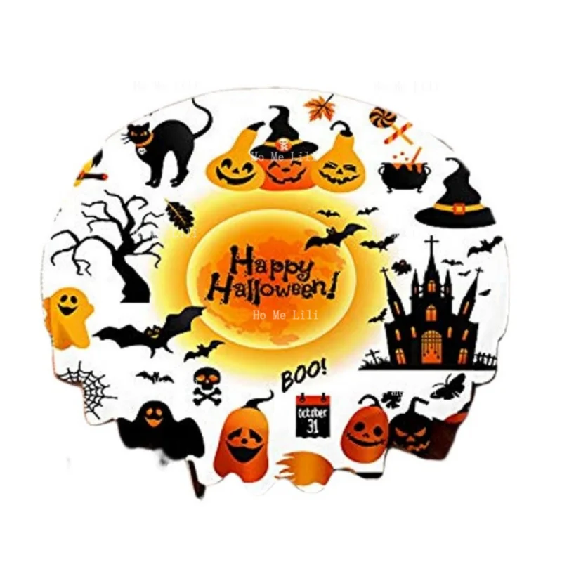 

Halloween Haunted House Black Cat Round Cloth Table Cover Party Decorations Are Wipeable And Reusable