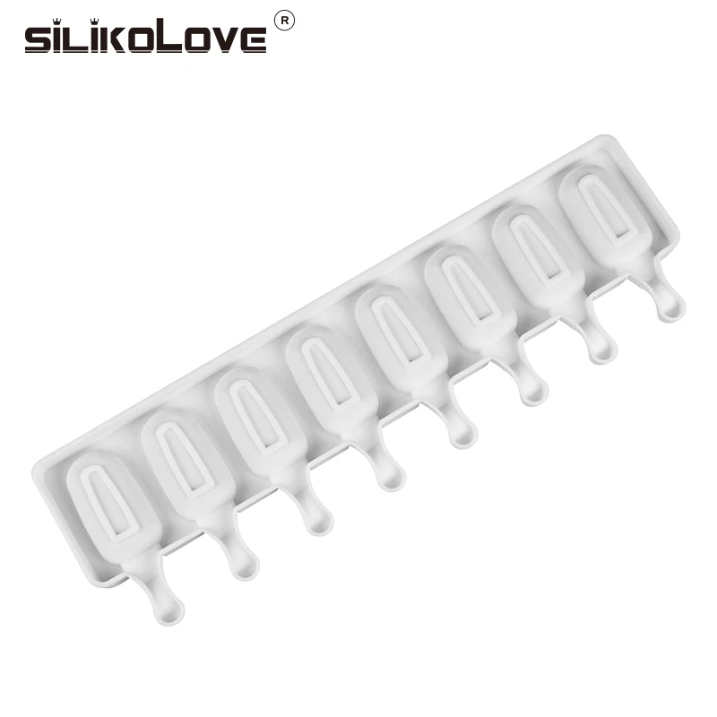 SILIKOLOVE 8 Cavity Ice Cream Mold Silicone Popsicle Molds Chocolate Sandwich Ice Cream Tray with Popsicle Sticks