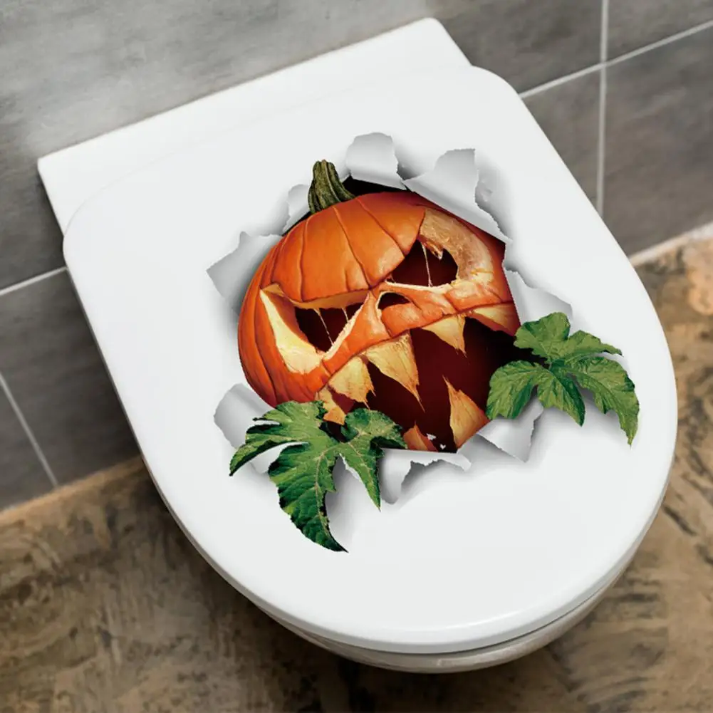 

Toilet Lid Sticker Removable Toilet Sticker Spooky Pumpkin Toilet Seat Decals Fun Easy Diy Removable for Halloween-themed