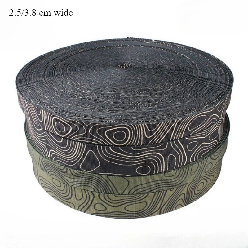 

5m Long Green Black Topography Terrain Camouflage Webbing Non-elastic Strips Tactical Bag Straps Belt Molle DIY Hunting