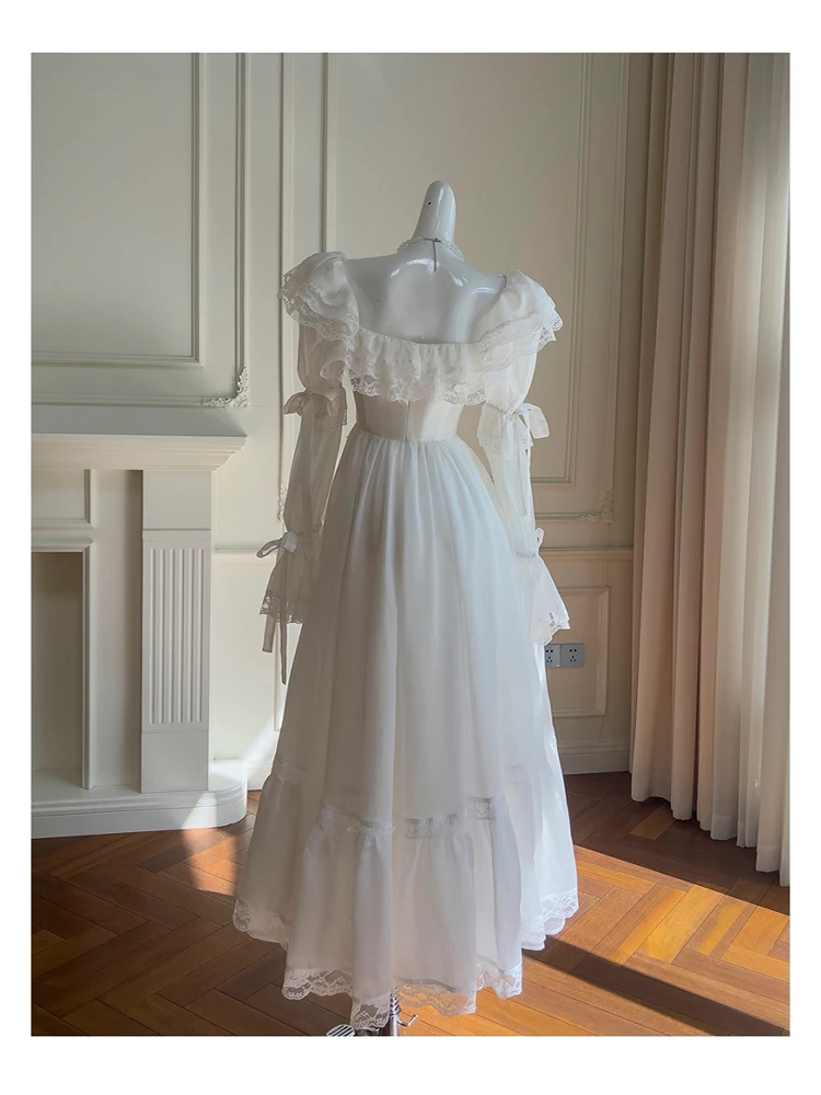 엘레 프리즌 슬레 레트로 페시 프린스 드 헤비 워크 모닝 로브 슬레 화이트 페어리 바이온 드 드