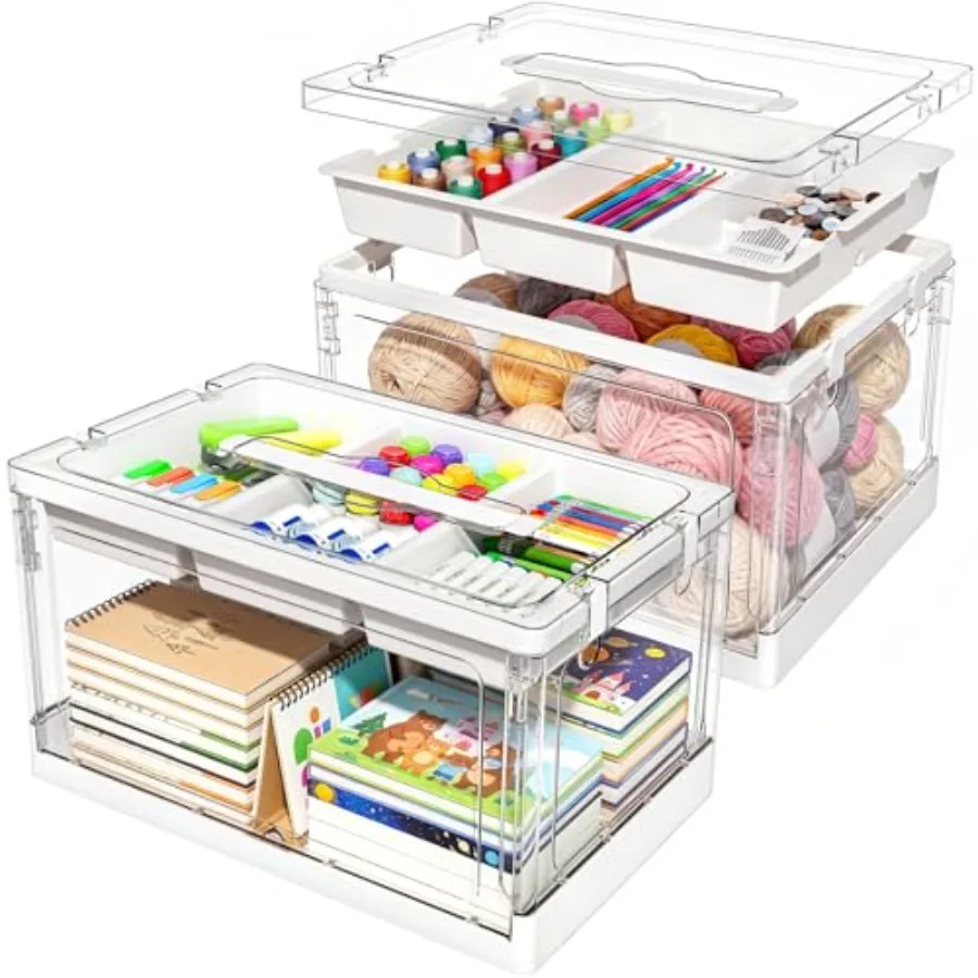 

Clear Craft Organizers and Storage with Trays, Art Supply Organizer and Storage, Craft Storage Box with L
