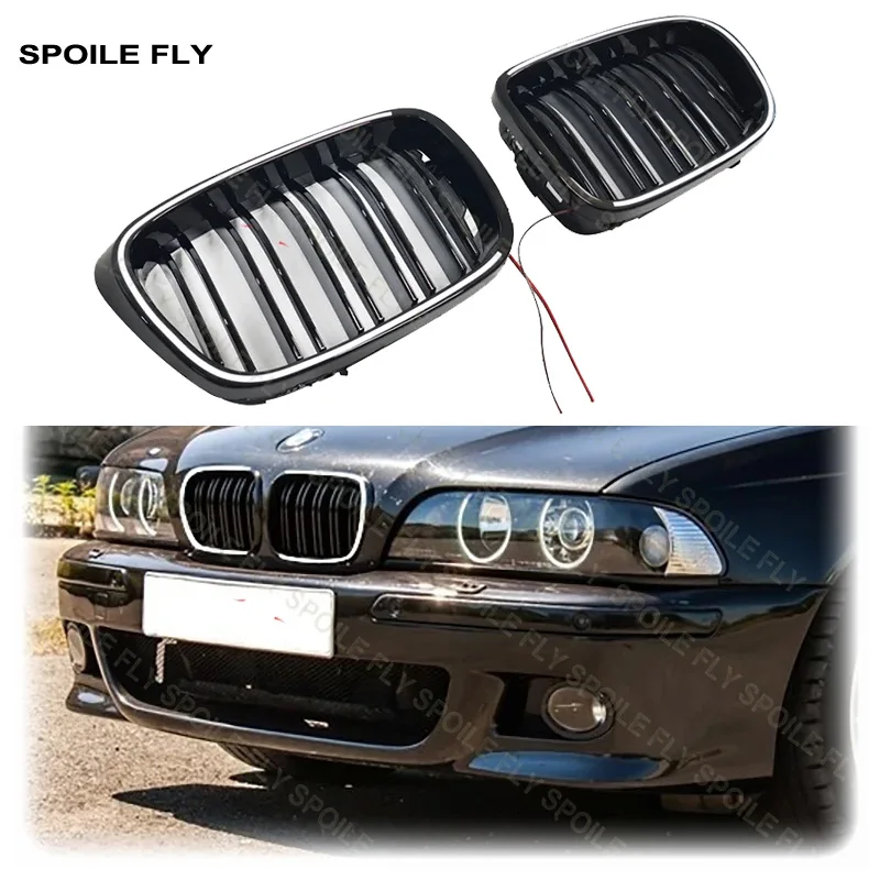 1997 To 2003 For BMW 5 Series E39 M5 M Sport Front LED Lgiht Grille Car Front Bumper Racing Grill Glossy Black ABS Grid