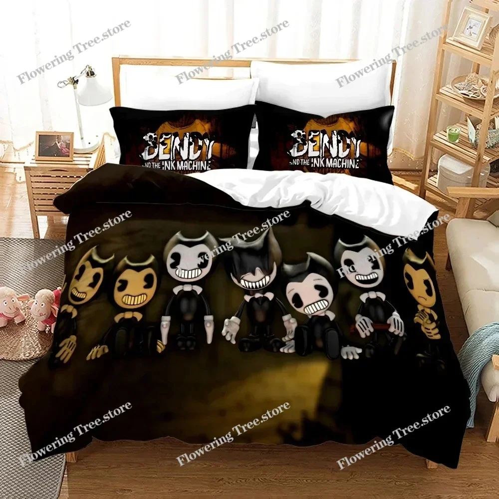 

3D Print Cartoon Bendy N Ink Machine Bedding Set Duvet Cover Bed Set Quilt Cover Pillowcase Comforter king Queen Size Boys Adult