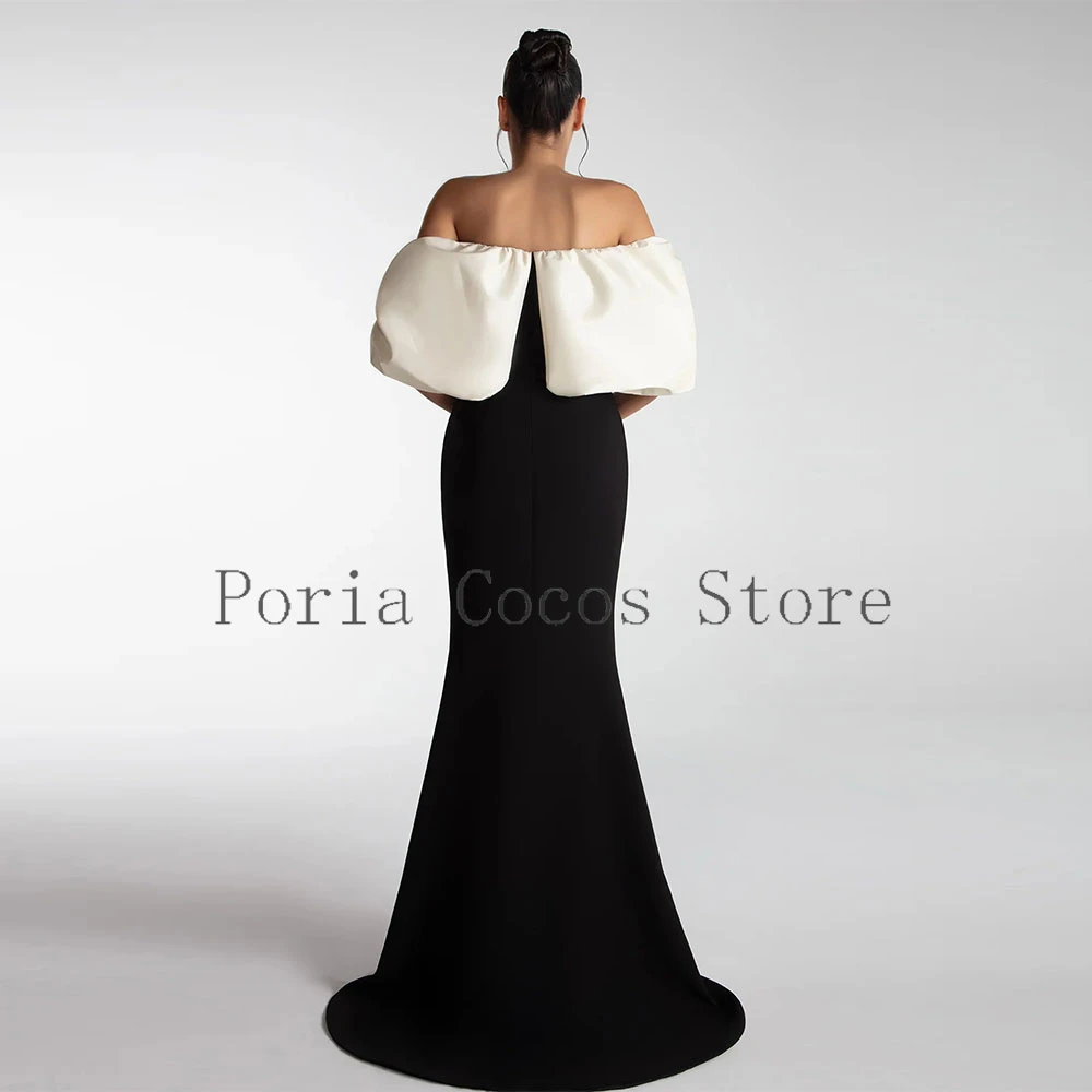 فستان سعودي أسود مخصص جيرسي قبالة الكتف البوق بلا أكمام طول الأرض فساتين السهرة يزين فستان الحفلات #2