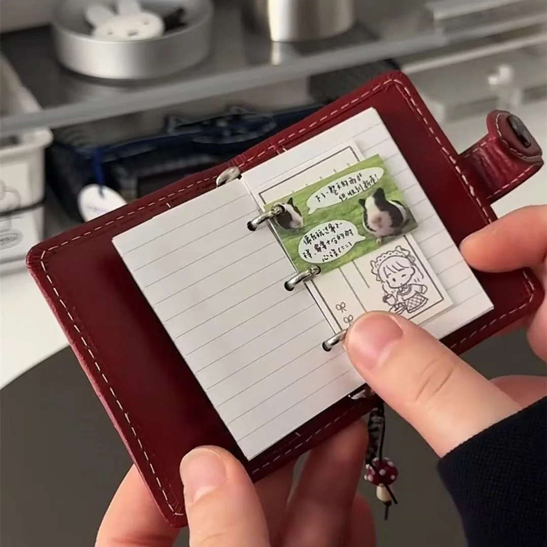 Mini planificateur rouge, carnet de notes de taille mini à 3 trous avec organisateur d'anneaux, journal de voyage