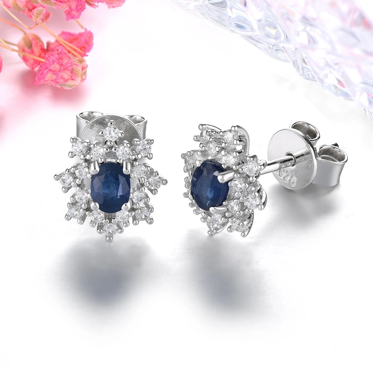 Natural Blue Sapphire S925 Sterling Silver Stud Earring 0.45 Carats Genuine Precious Gemstone Classic Fine Jewelry Design view 4