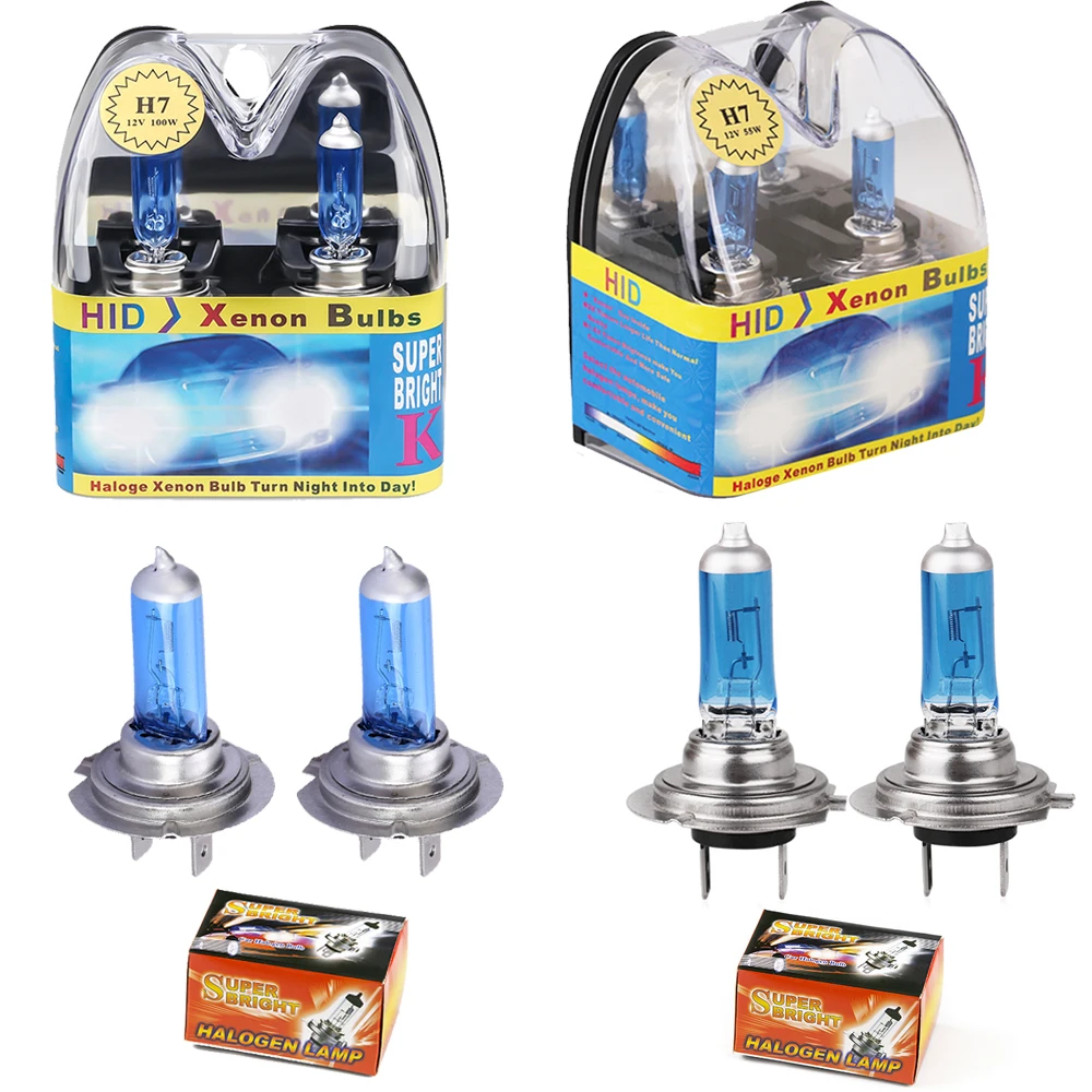 Bombilla halógena para faro delantero de coche, lámpara halógena de repuesto, color blanco superbrillante, 12V, H7, 55w, 6000 w, 2 piezas, 100 k