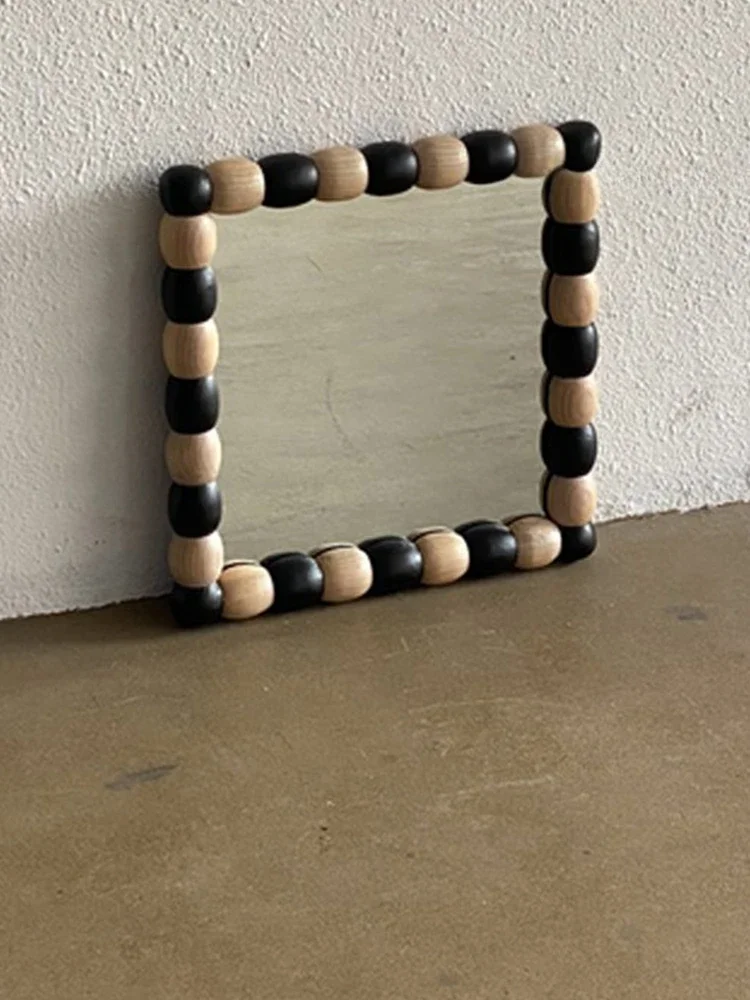 Netizen Light Luxury Art Sense Black and White Plaid Mirror Square Shaped Full Body Dressing Mirror Wall Hanging Floor Mirror