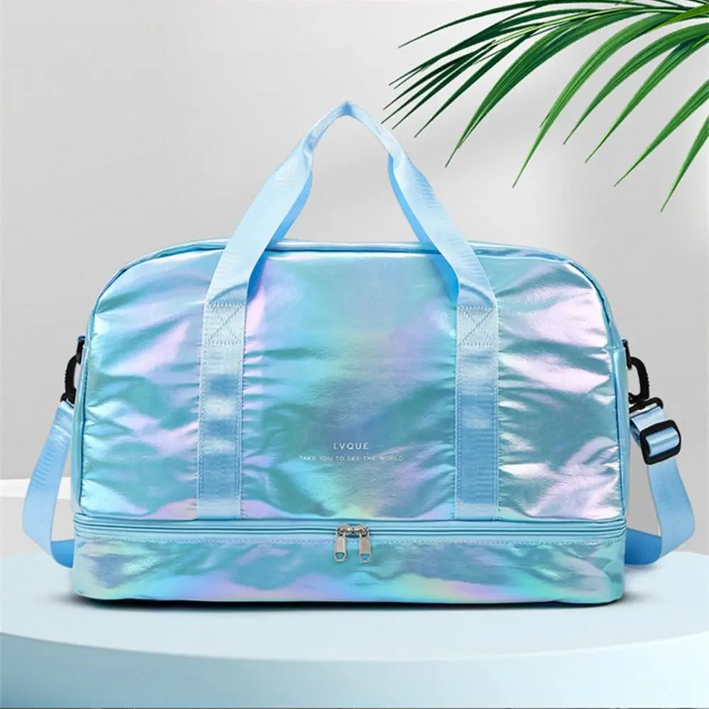 Bolsa de gimnasio de tela nacarada, bolso Multicolor de separación en seco y húmedo, resistente al agua, bolso de hombro duradero para la escuela