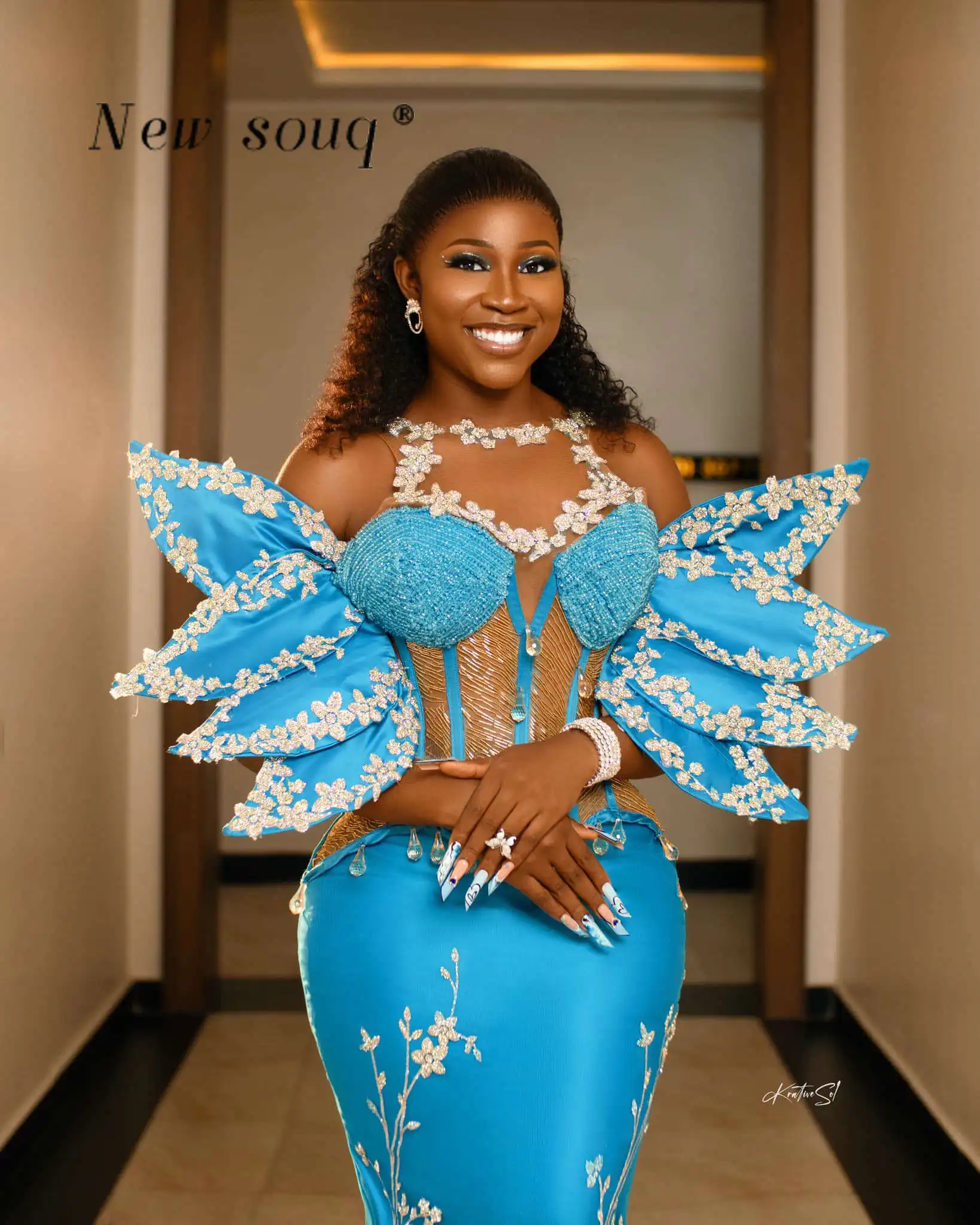 Aso Ebi Sky Blue Mermaid Satin Mermaid Evening Dresses African Plus Size Beaded Formal Party Second Reception Birthday Gowns