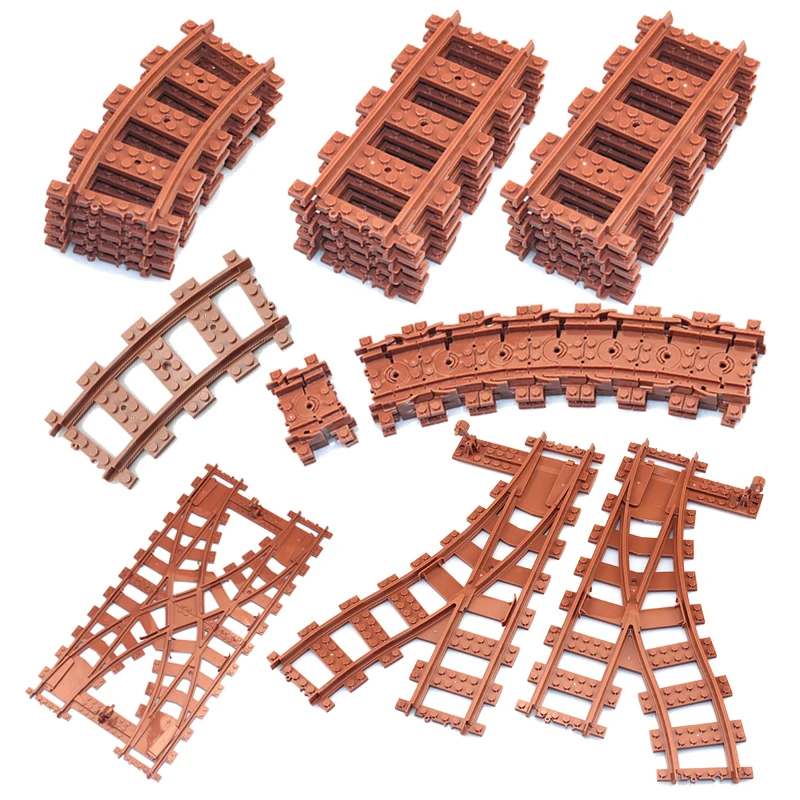 

NEW City Trains Flexible Tracks Soft Straight Curved Rails Change track brown Switch Building Block Railways MOC Toys For Kids