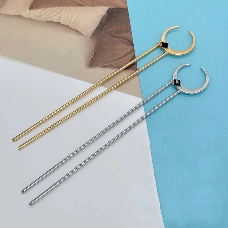 2024 Trendy U Shape Moon Hair Sticks for Women Vintage Elegant Chinese Black Crystal Hairpins DIY Hairstyle Hair Accessories