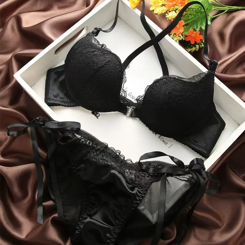 Sexy Lace Bra Set Front-Buckle Backless Push Up Adjustable  Lingerie