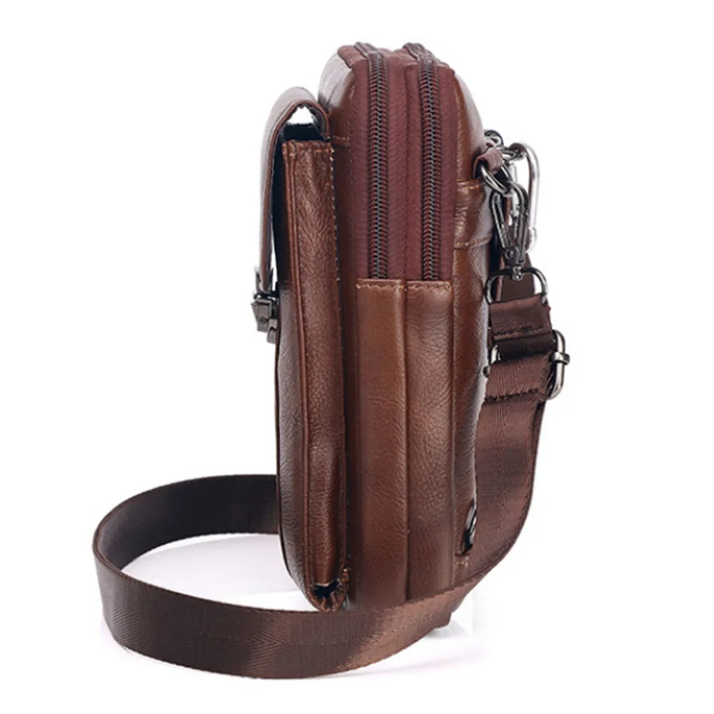 Bandolera de hombro de cuero Vintage para hombre, bolso de cintura con cinturón para teléfono, bandolera de viaje, cartera, bandolera