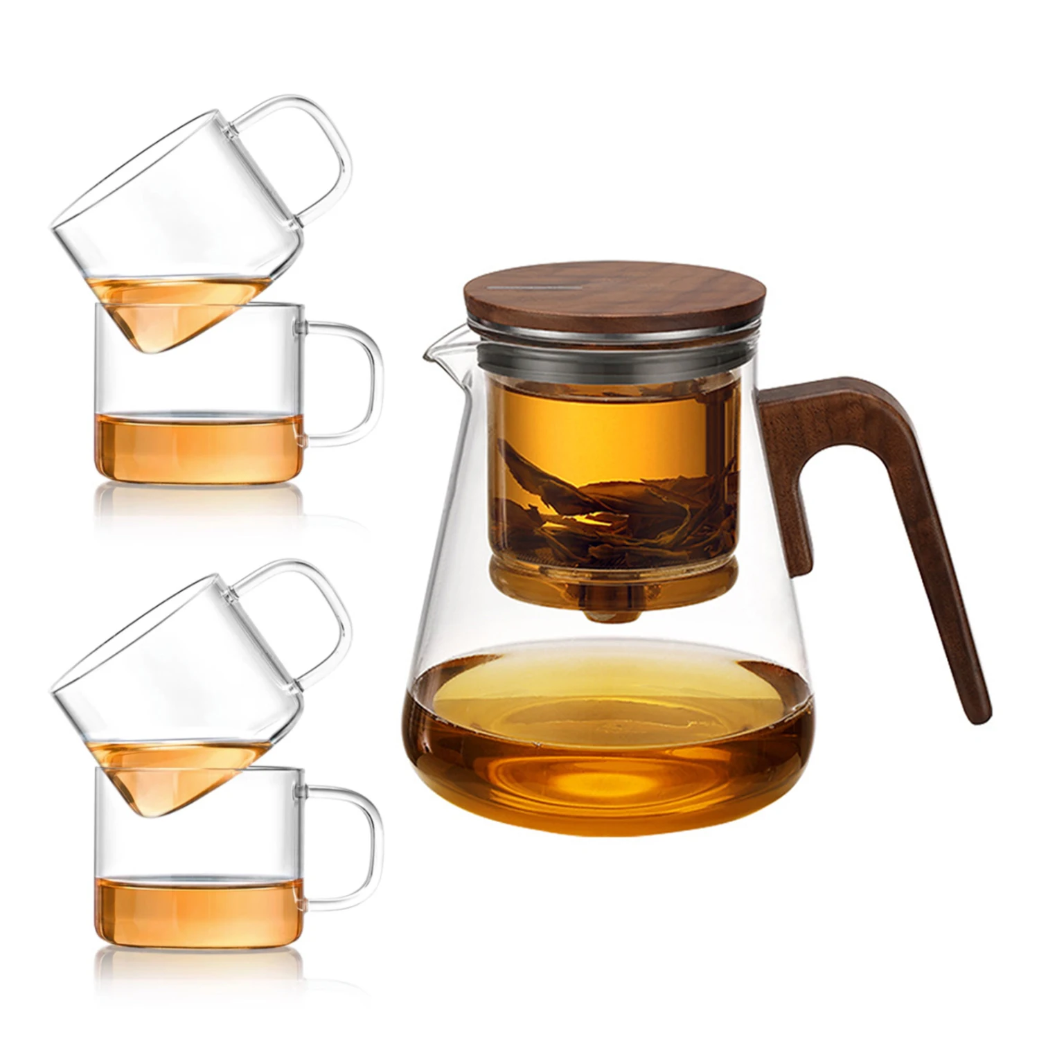 Bonston- Teapot and teacup set, Integrated Teapot, Heat-Resistant Glass, Magnetic Switch for Tea-Water Separation, 800ml-27oz