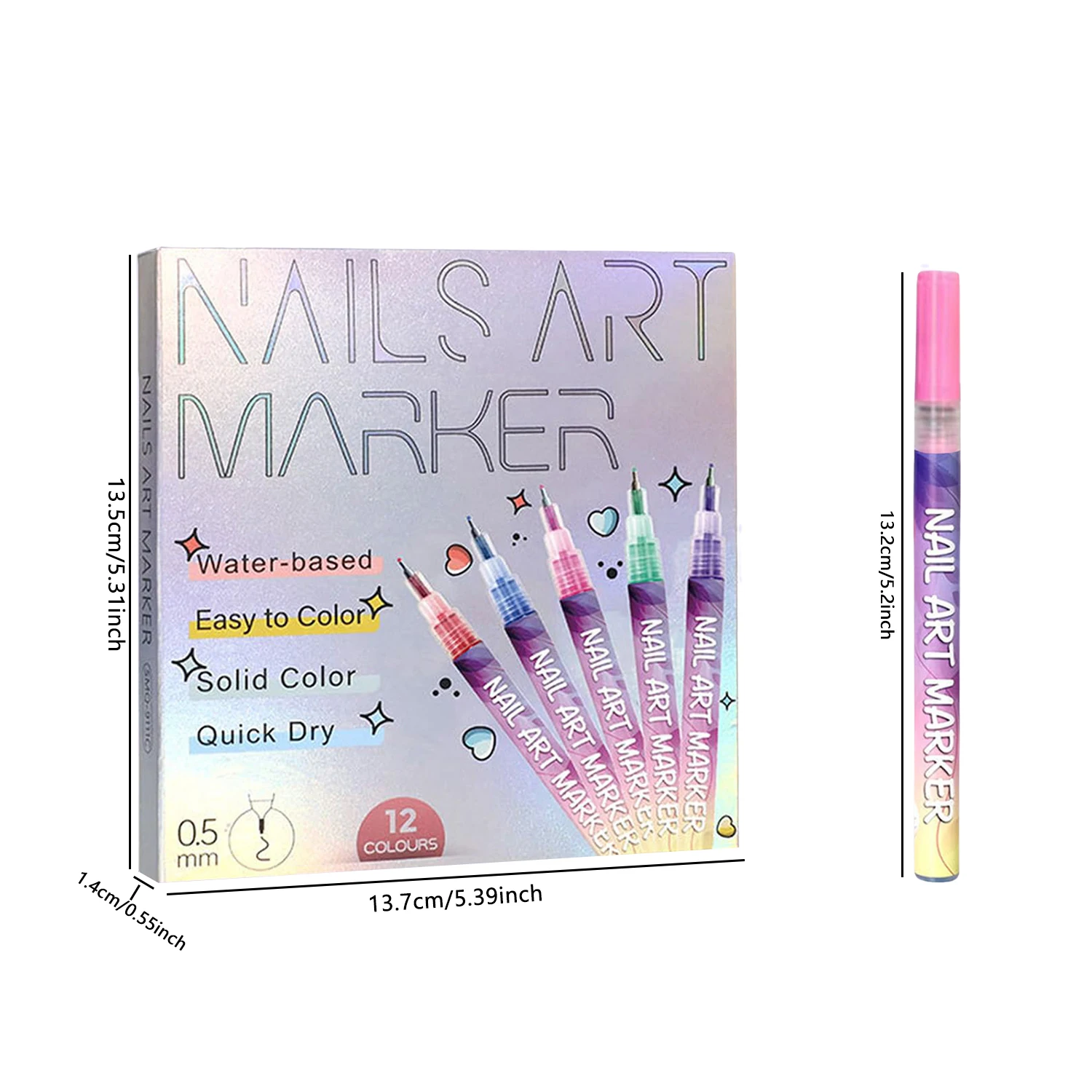 12 Pcs Nail Art Pen Kit 0.5MM Ultra Fine Liner Acrylic Nail Polish Set Waterproof Fast Drying for Manicure Drawing Painting
