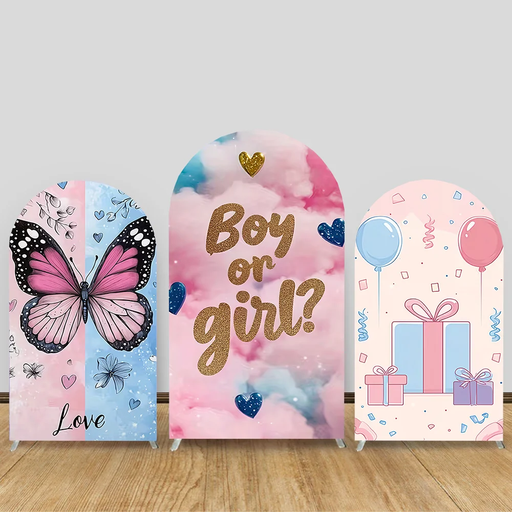 

Pink Blue Arch Backdrop Cover Spandex Covers for Gender Reveal Baby Shower Boy and Girl Birthday Party Photo Background Decor