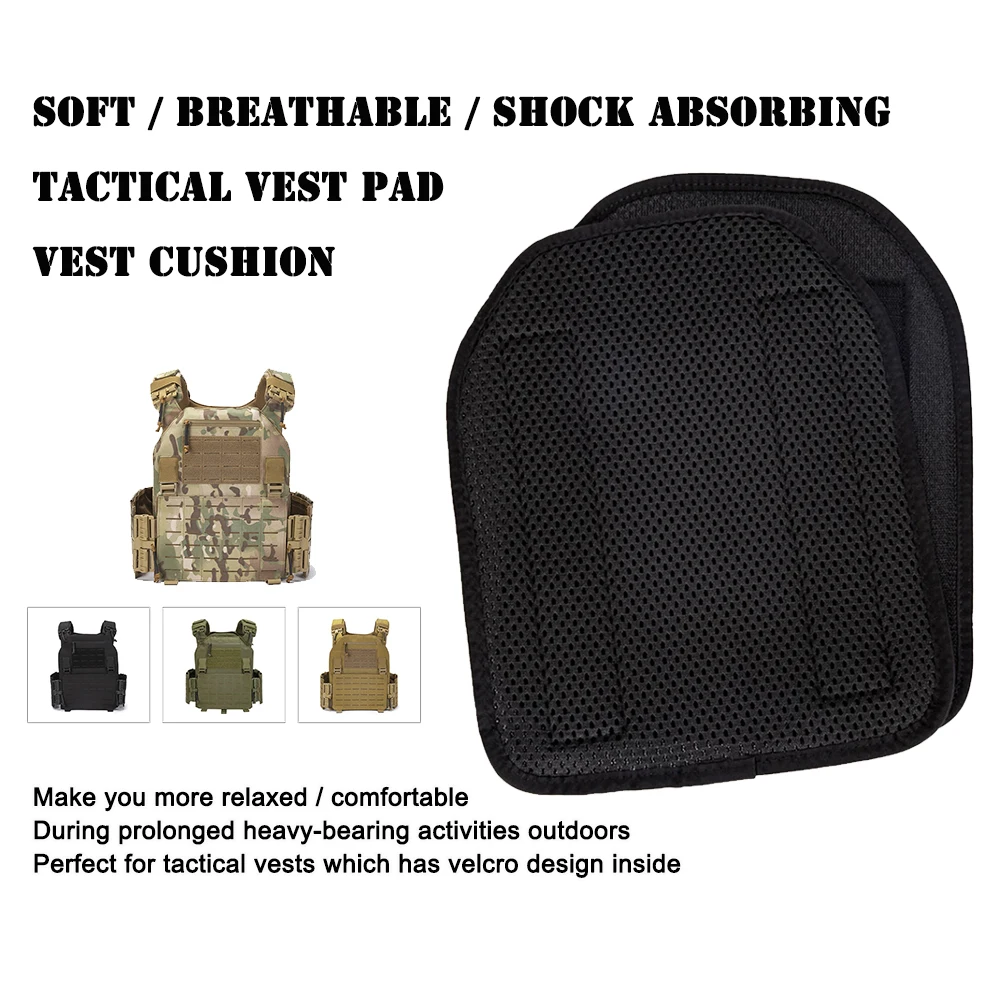 Breathable Black Tactical Vest with Air Mesh, Plate Carrier, Pad for Outdoor Military, Hunting Accessories, 1 Pc Pair