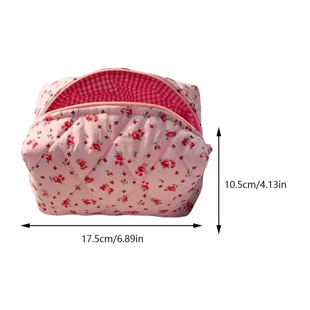 

Cute Floral Toiletry Bag Large Quilted Makeup Organizer Storage Bag with Zipper Cosmetic Organizer Case Soft for Women and Girls